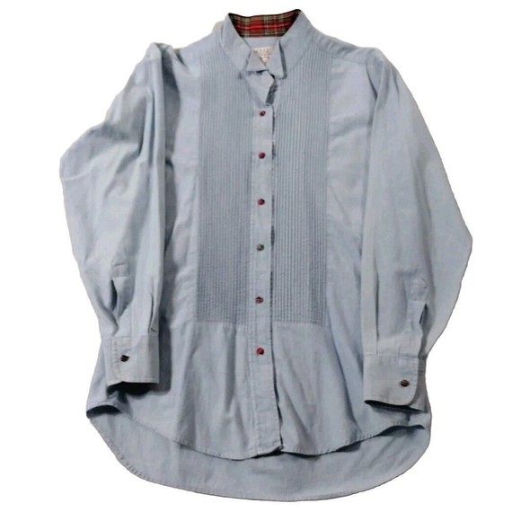 Vintage Chambray Shirt Blouse Pleated Button up Size 8 Cambridge Women's - Picture 1 of 14